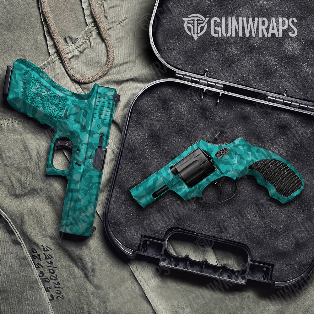 Ragged Elite Tiffany Blue Camo Pistol & Revolver Gun Skin Vinyl Wrap