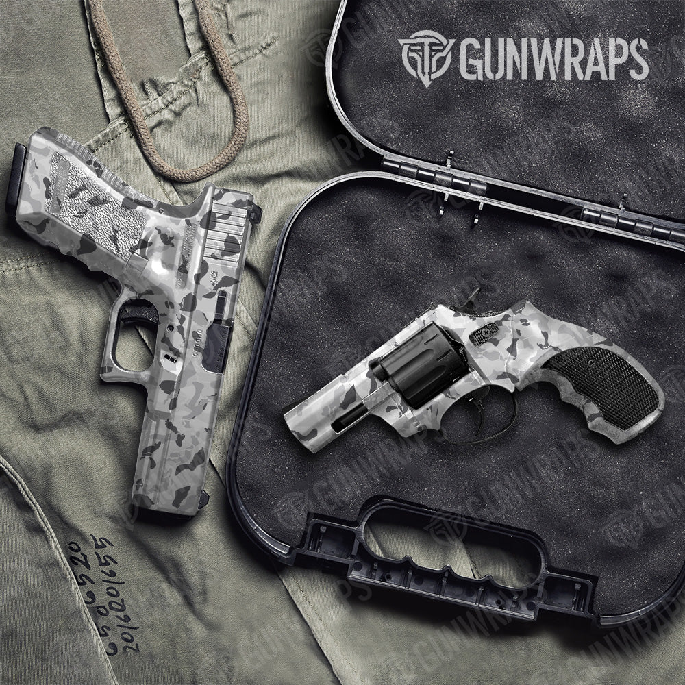 Ragged Snow Camo Pistol & Revolver Gun Skin Vinyl Wrap