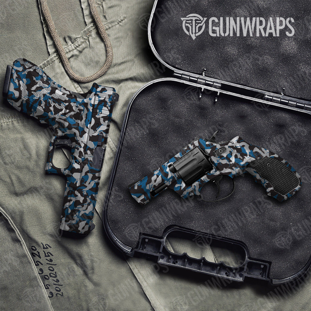 Ragged Blue Tiger Camo Pistol & Revolver Gun Skin Vinyl Wrap