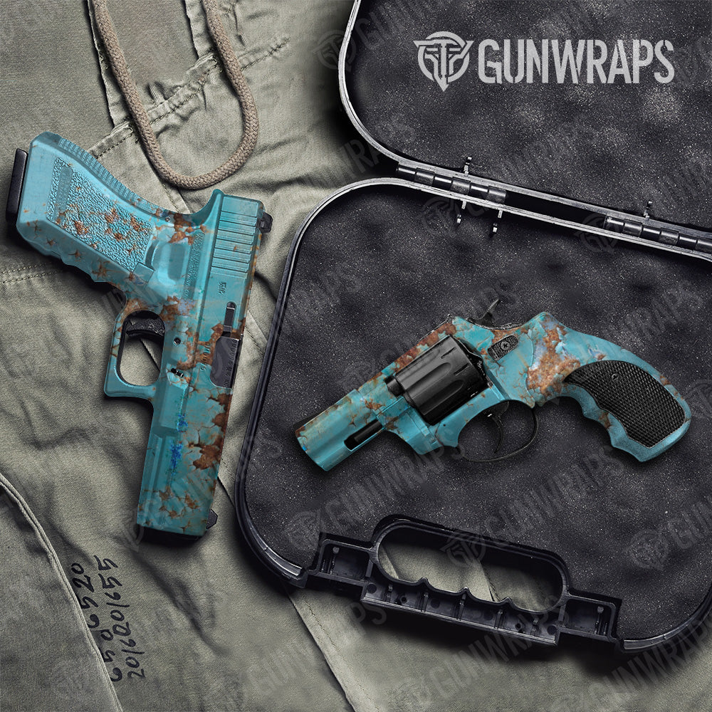 Rust 3D Tiffany Blue Pistol & Revolver Gun Skin Vinyl Wrap
