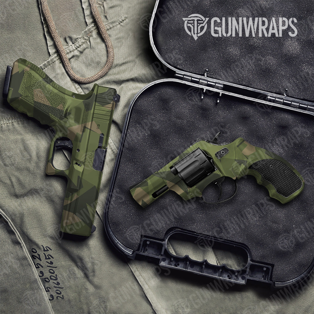 Shattered Army Green Camo Pistol & Revolver Gun Skin Vinyl Wrap